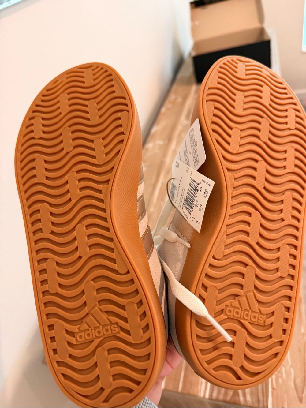 adidas VL Court 3.0 Suede Sneakers Beige Taupe Gold Metallic Stripes (Size 8) - Picture 6 of 10